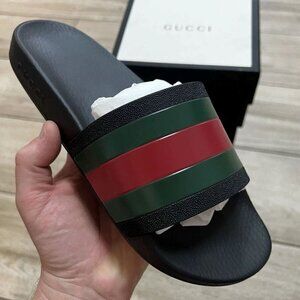 Gucci Web Men's Rubber Slide Sandal - Black Rubber